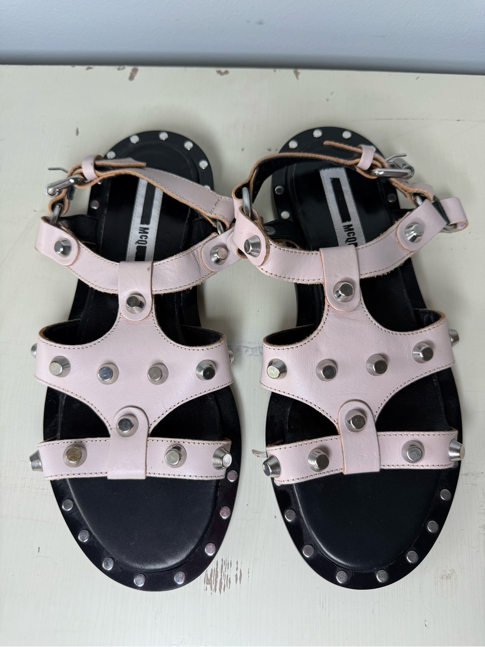 Alexander McQueen Solenie Gladiator Sliver Studded Sandals • Women’s EU 37